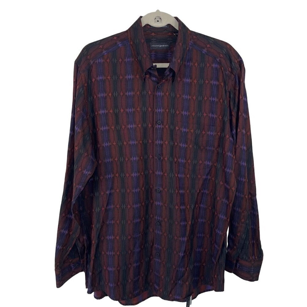 Jhane Barnes Vintage Mens Shirt Size M Multicolor Woven Japanese Fabric Pockets